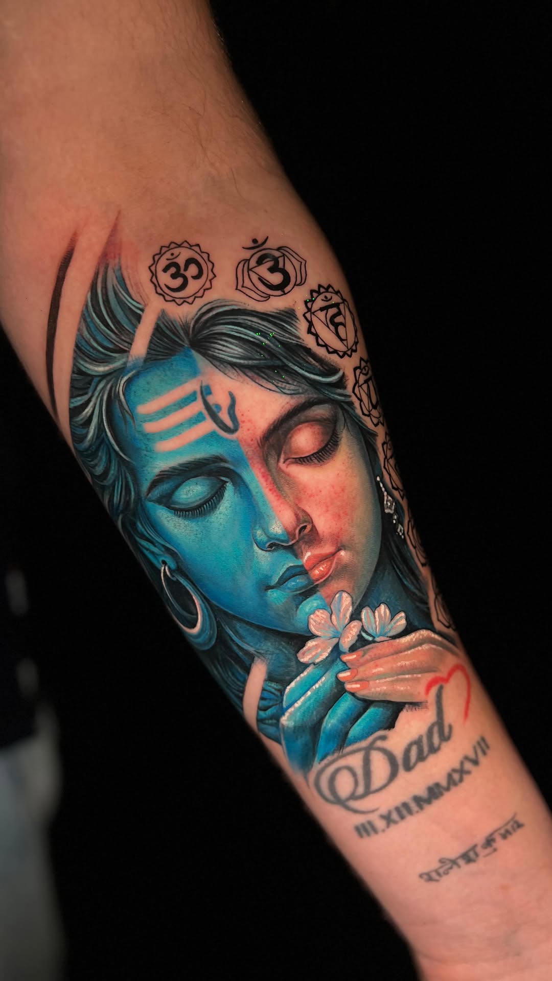 Depicts Shiva with his consort Parvati, symbolizing divine love and balance. Each element of a Lord Shiva tattoo carries deep symbolic meaning.