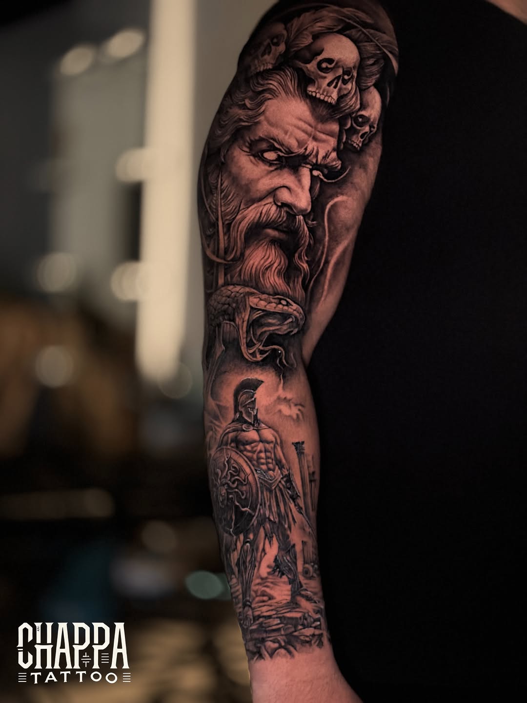 Gods, monsters, and mortals.

A massive custom full sleeve coming to life.
We brought together dark mythology, high-contrast realism, and a fearless S