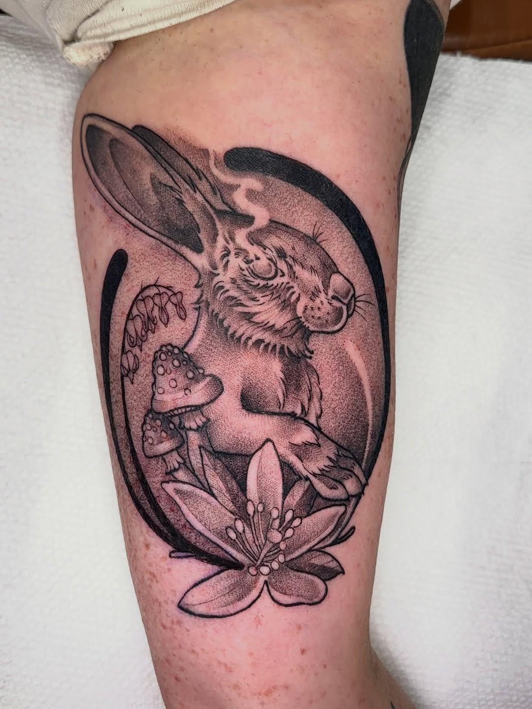 Dragon tattoo I got to do 🥰 #dragontatoo #blackandgreytattoo #stipplingtattoo #tattooartists #femaletattooartists