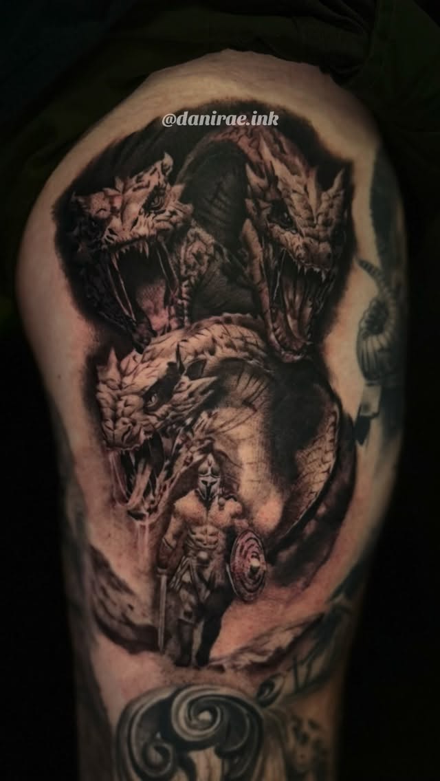Hydra, the offspring of Typhon and Echidna; raised by Hera to kill Hercules. The 2nd of his 12 labors, Hercules defeated the hydra by cauterizing the 
