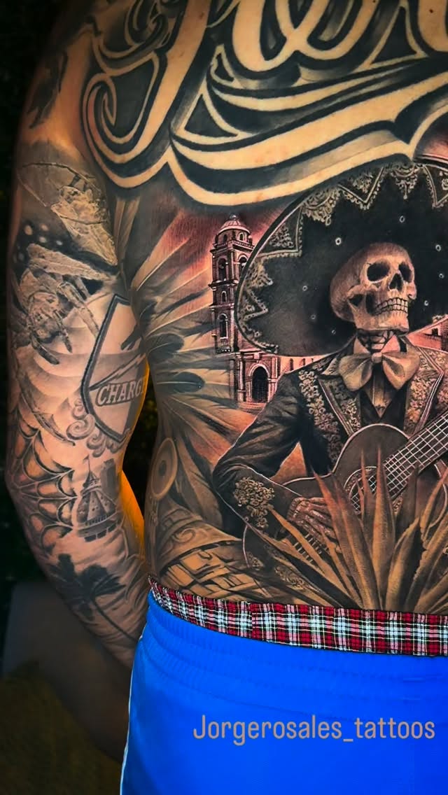 Thanks to a cancelation was able to finish this custom charro piece on my long term client Marco 🤝💯 gracias carnal for the trust #jorgerosalestattoo