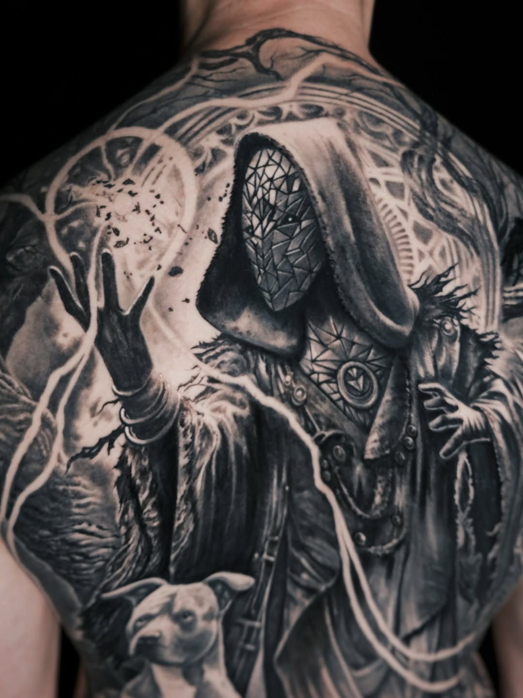 • Now Booking! • This fully healed shot of this back piece was completed a few months back. There is a ton of personal meaning throughout this one, ri