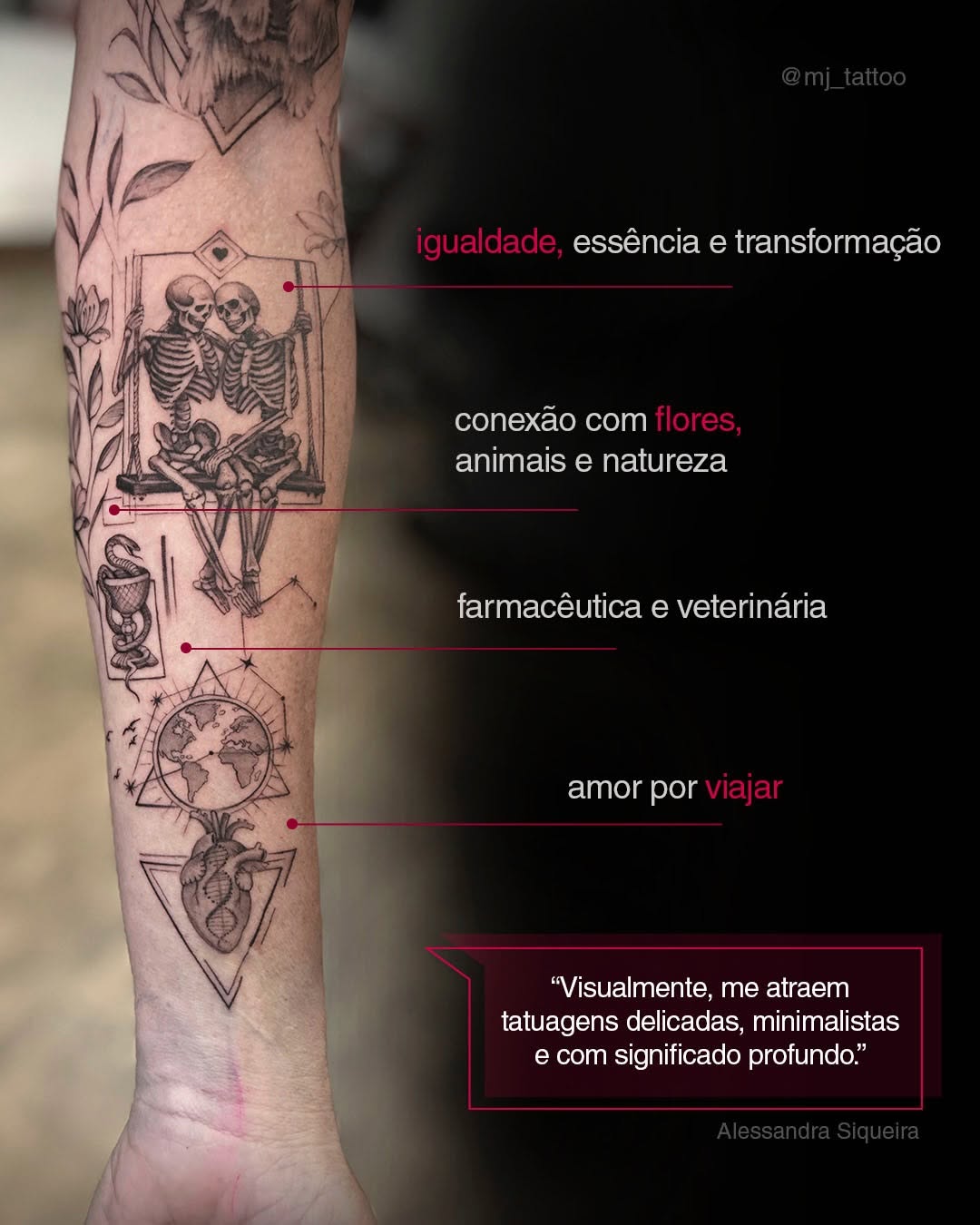 Grande parte das tatuagens conta uma história. A @alessandra._sique resolveu contar a história da vida dela, de tudo que ela mais gosta e tem afinidad
