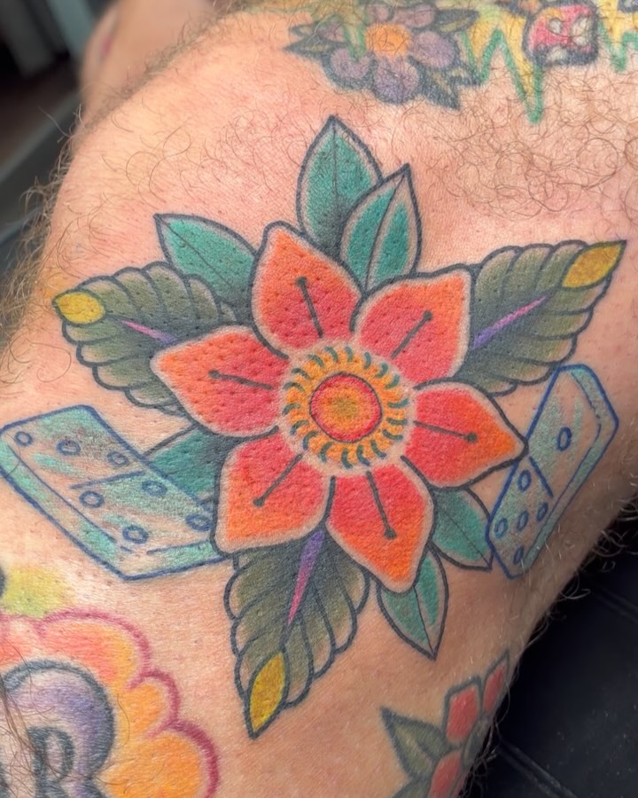 The latest installment for @truckie1507 at @oldelinetattoo when I was there in July. It is nestled in with a bunch of healed gems that he’s gotten fro