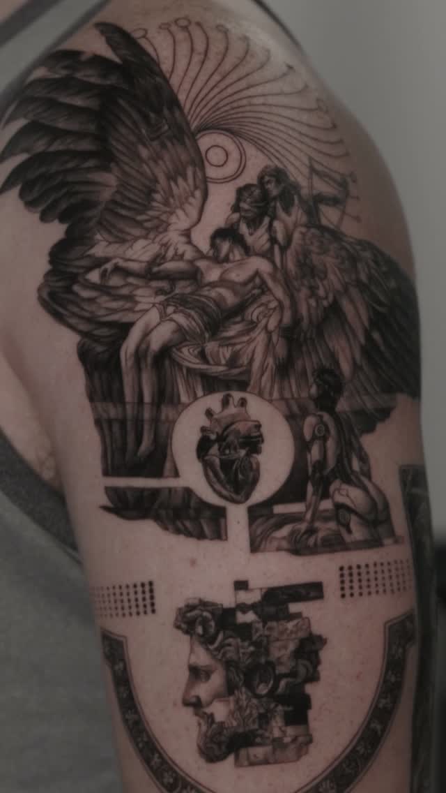 Upper arm segment of this sleeve project, it has many meanings and symbolisms, meant to be a contrasting segment from the bottom patts of the forearm 