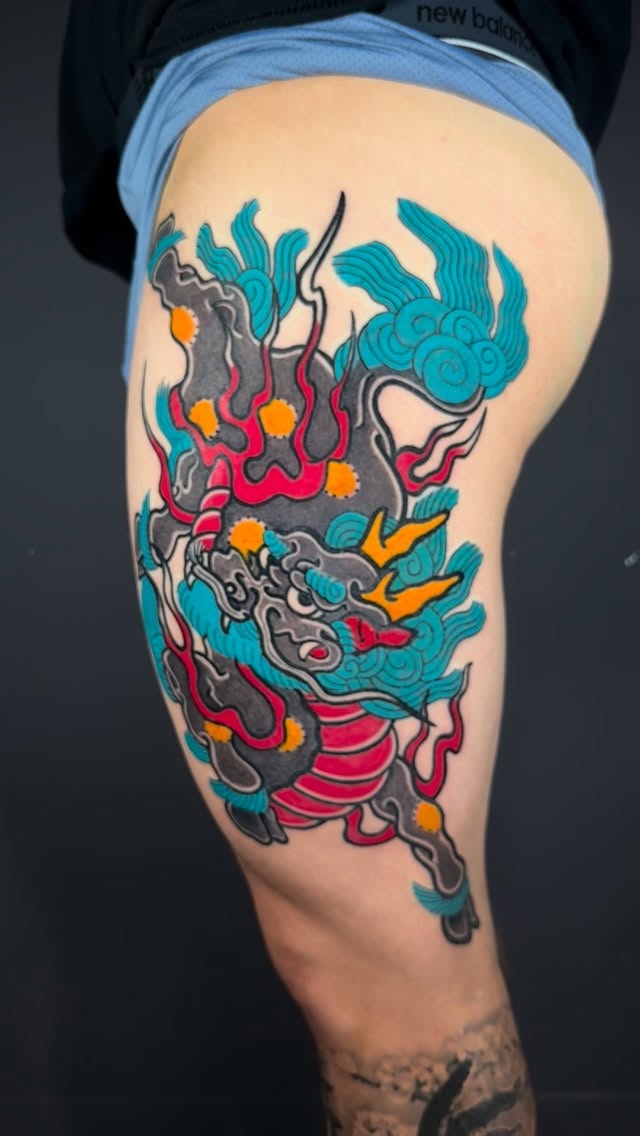 Red Dragon leg sleeve — work in progress. 🐉
#tattoo #dragontattoo #legsleeve #japanesetattoo #houstontattoo